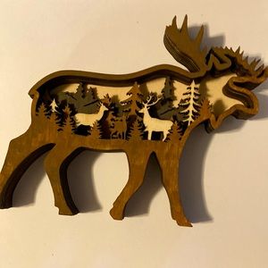 Laser Wooden Moose Shelf Figurine appro 5 inches long 3 inch high
